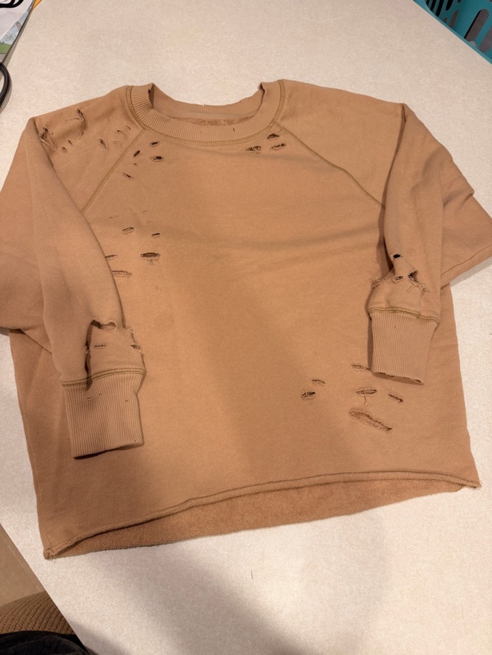 aerie Peachy Tan Distressed Crewneck Sweatshirt